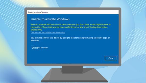 risolvere il codice di errore di Windows 0x803f7001