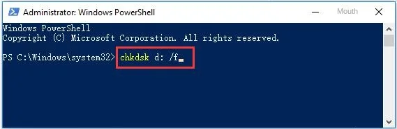 chkdsk d: comando /f