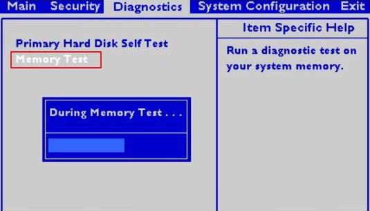 Eseguire la diagnostica della memoria nel menu del BIOS