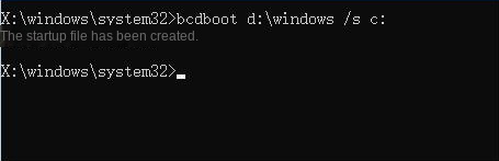 Immettere il comando bcdboot