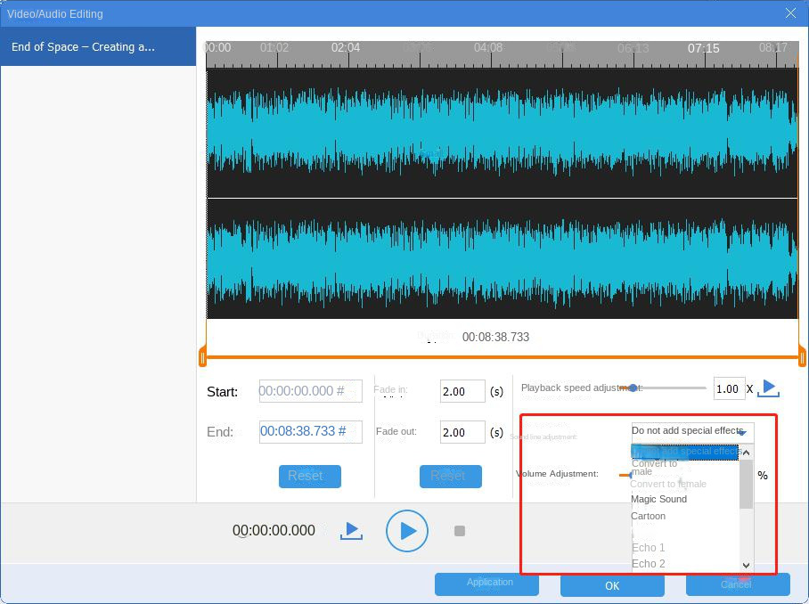 Scegliere gli effetti audio