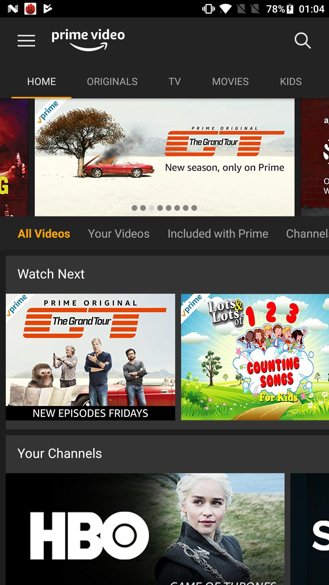 Interfaccia operativa del software Prime Video