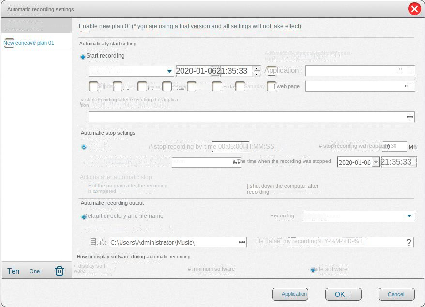 Pagina delle impostazioni di registrazione automatica