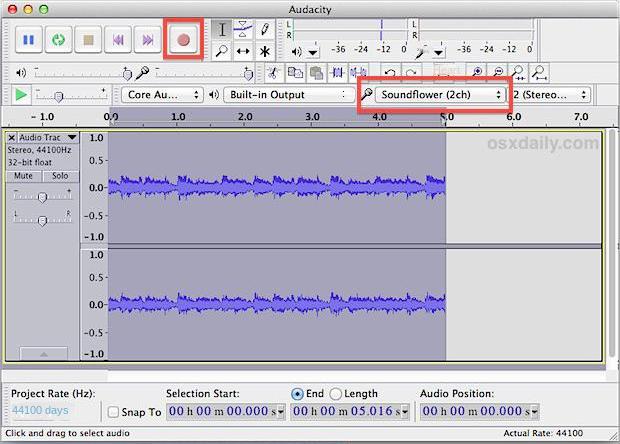 Fare clic sul pulsante di registrazione di Audacity per avviare la registrazione audio.