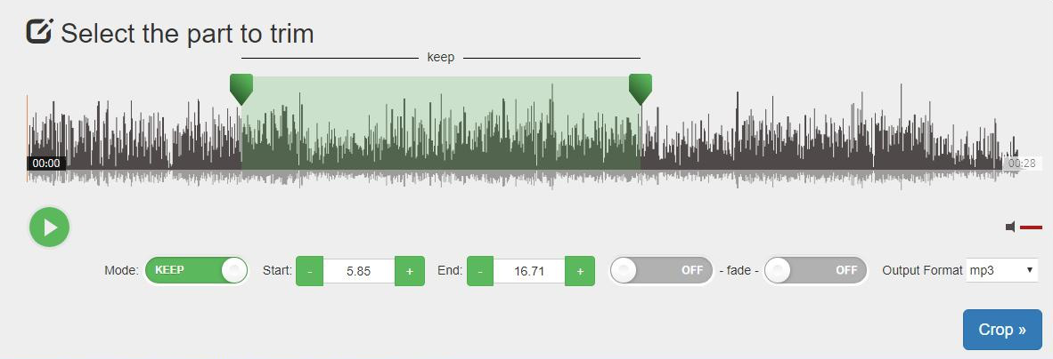 Interfaccia operativa online di Audio Trimmer