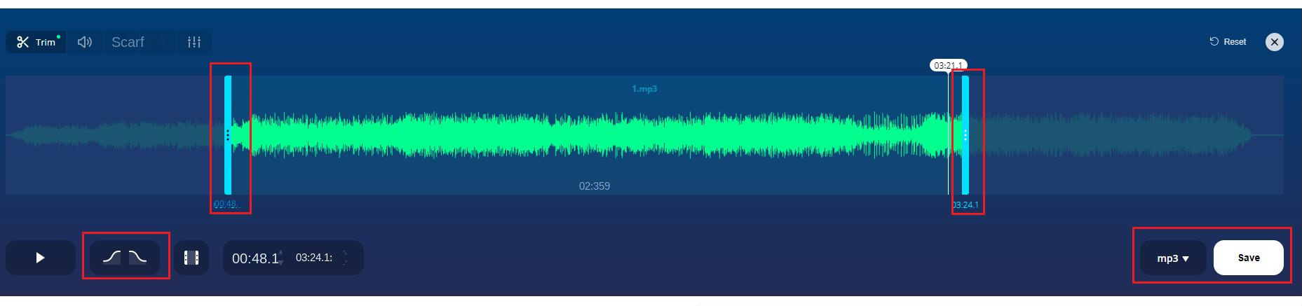 Modificare l'audio in Online MP3 Cutter