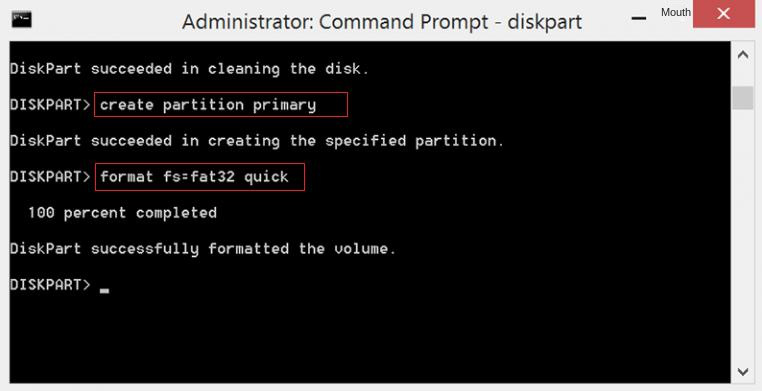 Immettere il comando create partition primary