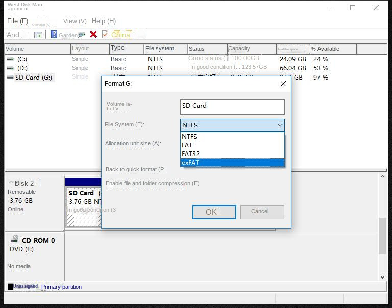 Selezionare il formato del file system