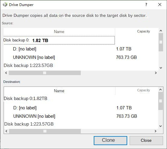 Parametri dei dati di backup del dispositivo