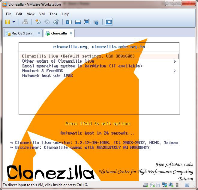 Interfaccia del software Clonezilla