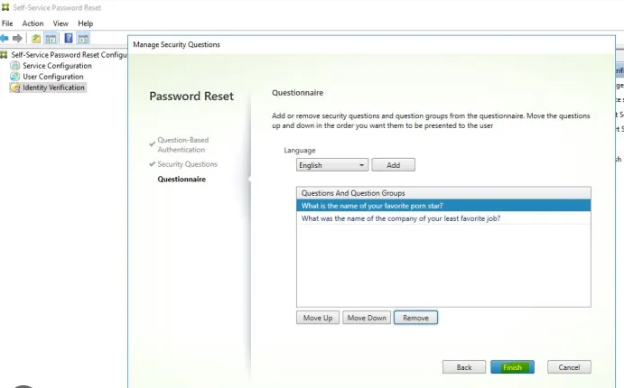 Gestione delle domande di sicurezza per la reimpostazione della password da parte del Self Service