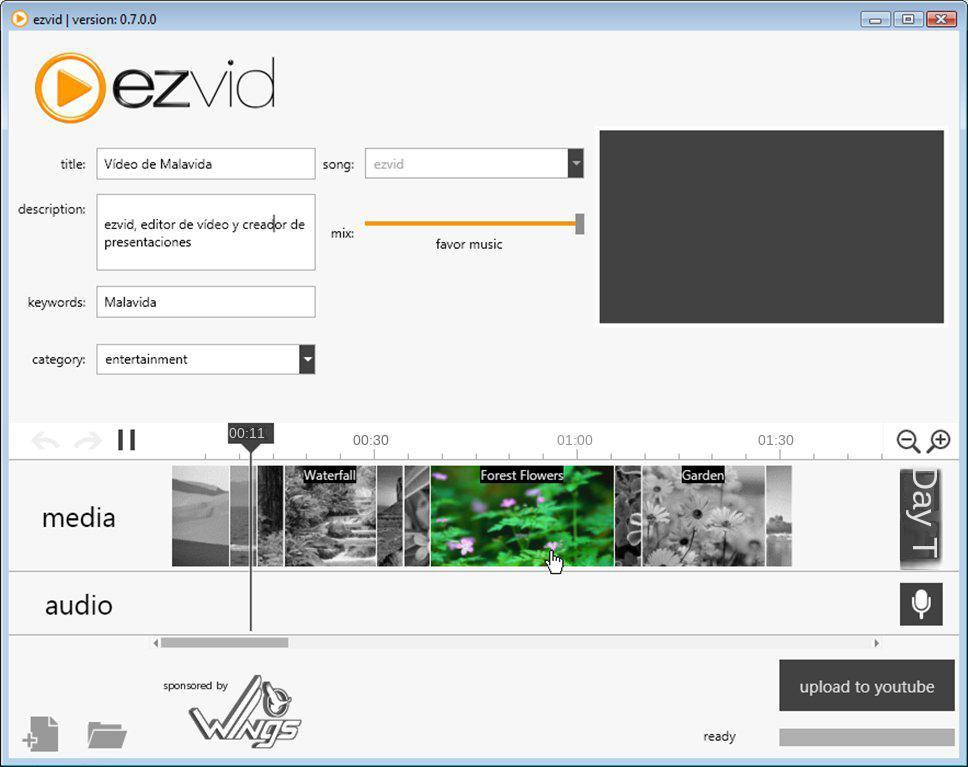 Interfaccia operativa del software di produzione video Ezvid