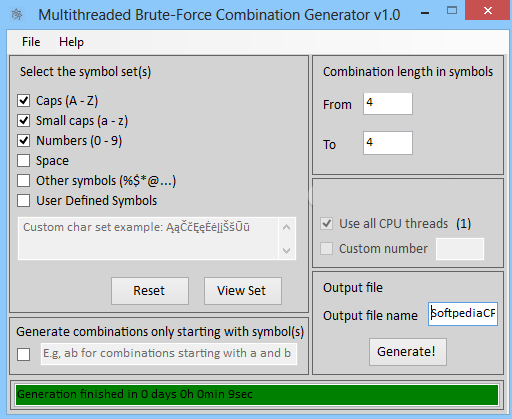 Generatore di combinazioni brute force multithread