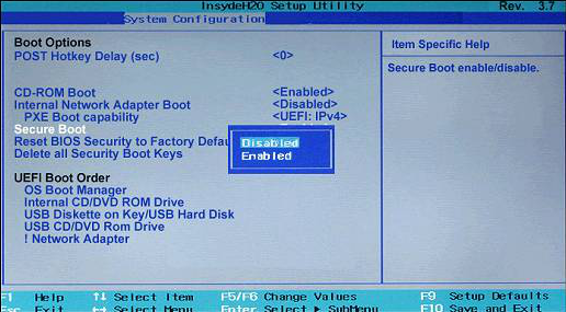 disabilitare l'avvio sicuro UEFI