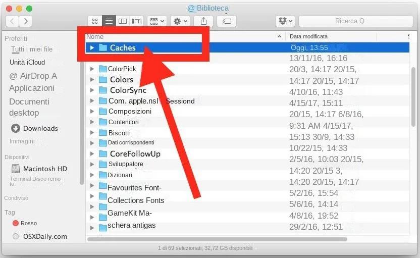 Spostare i file di sistema sull'HDD in macos