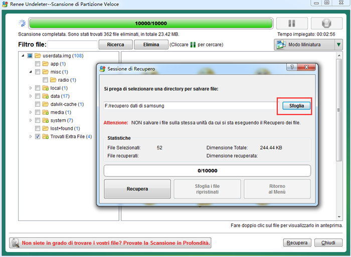 recuperare i file dalla scansione dell'intero disco con renee undeleter