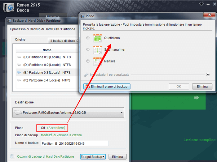 backup del disco giornaliero, settimanale o mensile