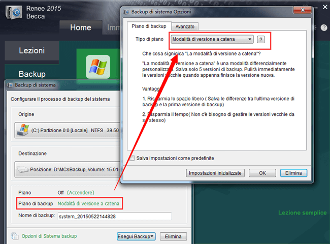 impostare gli schemi di backup specifici