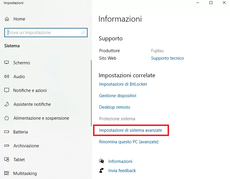 Impostazioni avanzate di sistema