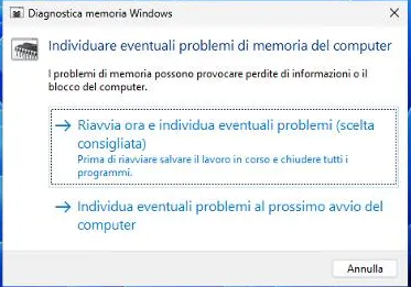 Diagnostica della memoria di Windows i