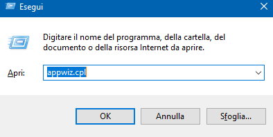 esegui appwiz.cpl