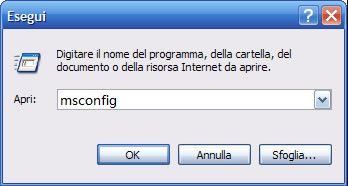Inserire msconfig in Esegui