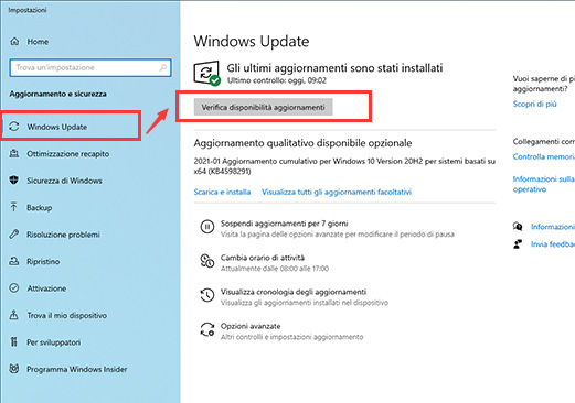 controllare gli aggiornamenti di Windows 10