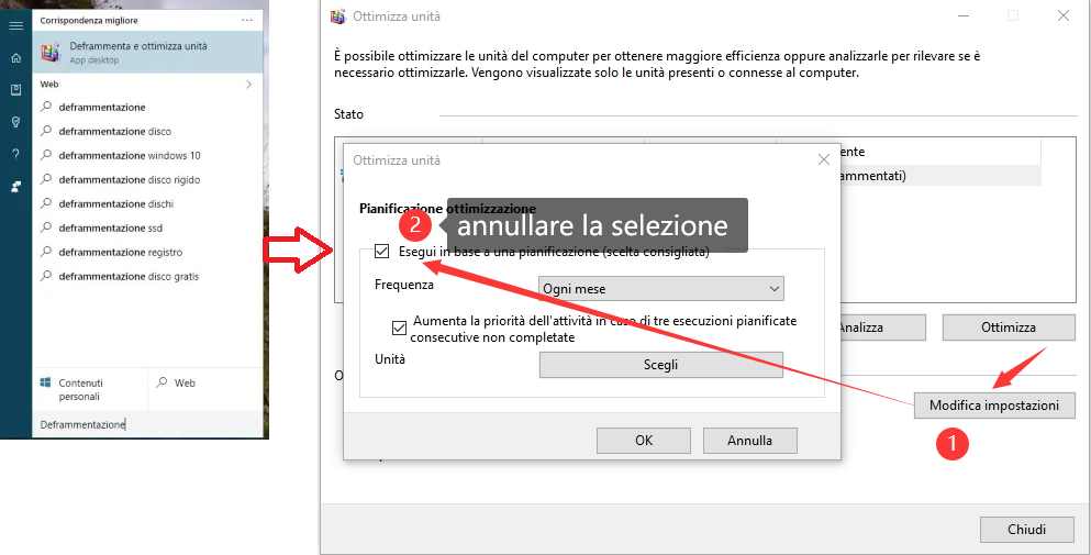 Disabilita la deframmentazione e l'ottimizzazione dei driver