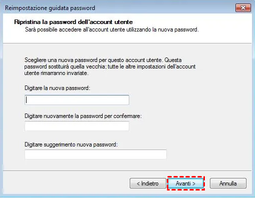 windows vista reimpostare la password dell'account corrente