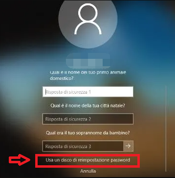 Domande sull'accesso a Windows 10 per il recupero della password