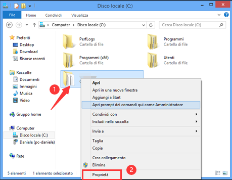 selezionare le proprietà di una cartella in windows 10