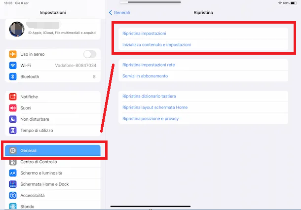 come resettare l'ipad e cancellare i dati