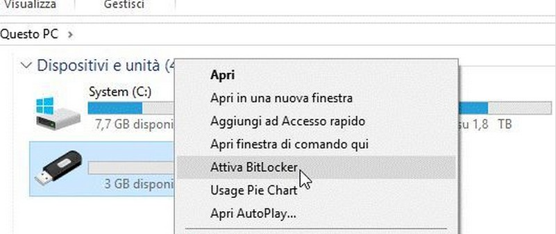 fare clic con il pulsante destro del mouse su unità gestisci bitlocker