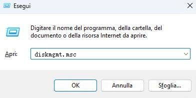 avviare lo strumento di gestione del disco