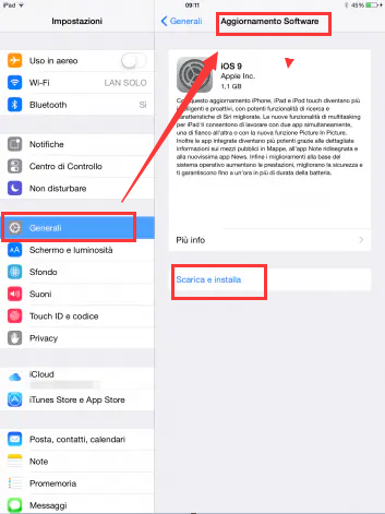 come aggiornare ios in ipad