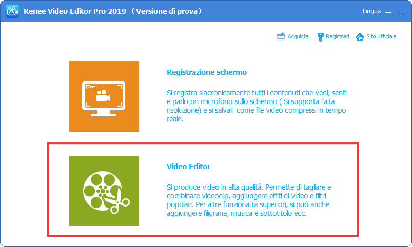 fare clic sulla casella degli strumenti video in renee video editor pro