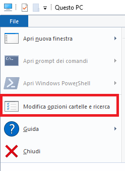 Modifica delle opzioni di cartella e di ricerca