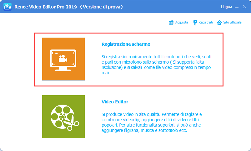 selezionare il registratore dello schermo per registrare il desktop in renee video editor pro