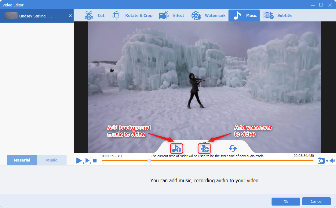 funzione musica in Renee Video Editor Pro