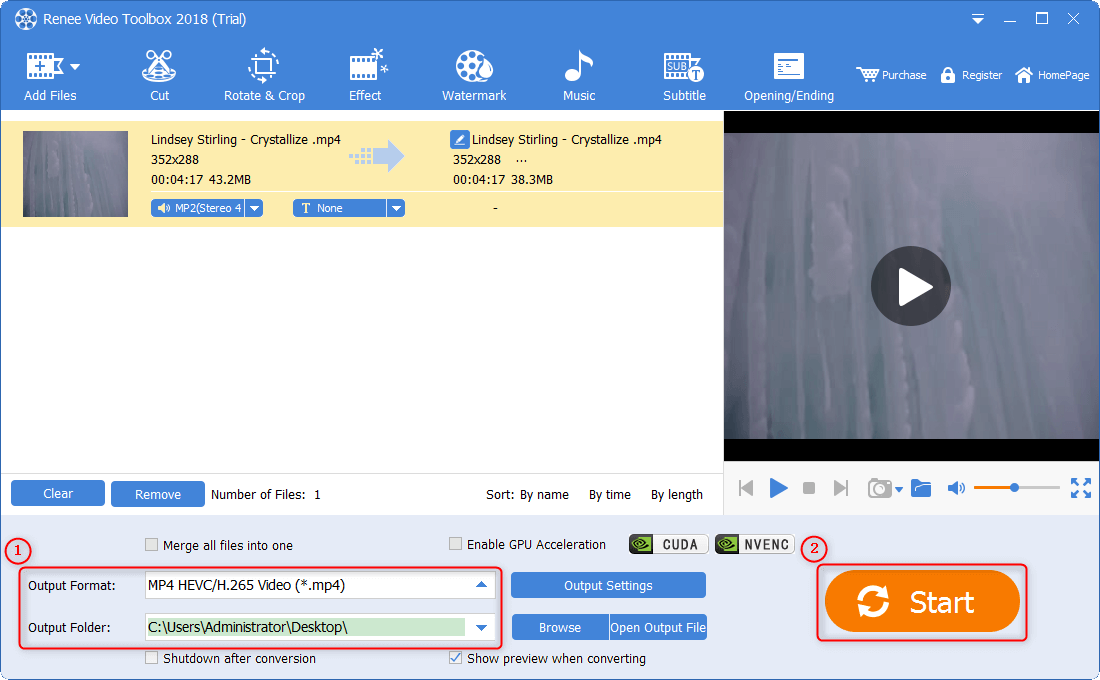 selezionare mp4 come formato di uscita