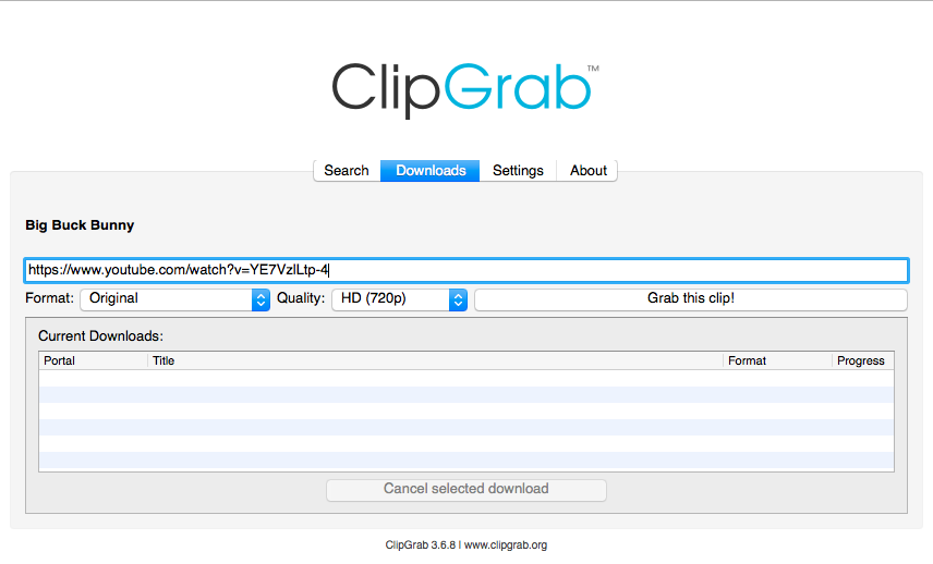 copiare il link in clipgrab