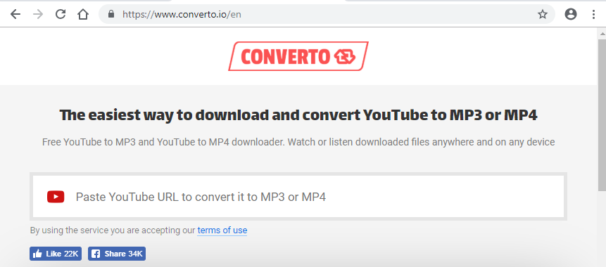 incollare il link di youtube in converto