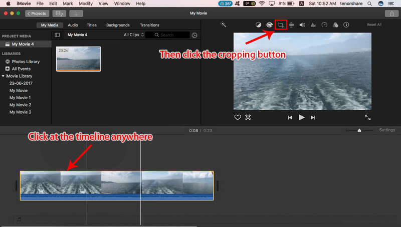 fare clic sul pulsante di ritaglio in Imovie