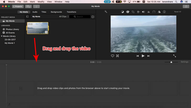 trascinare e rilasciare il video sul tempo in imovie