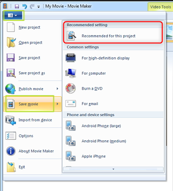 salvare il filmato in windows movie maker come impostazioni consigliate