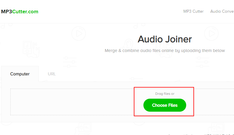 premere per scegliere i file audio in audio joiner