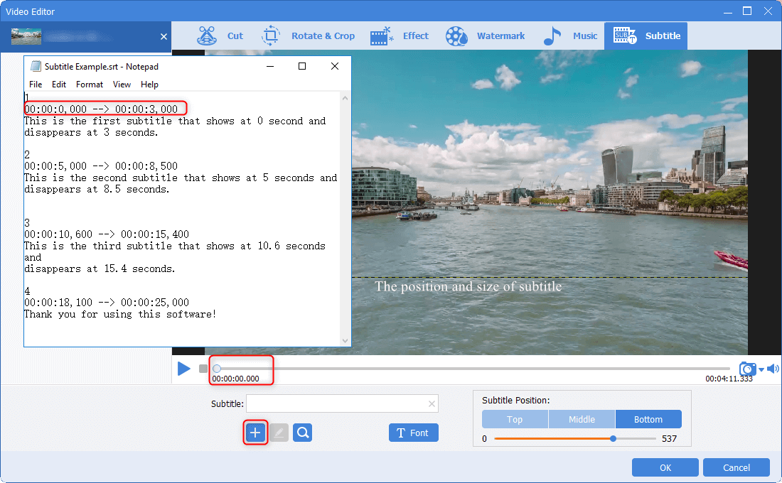 modifica il tuo sottotitolo nell'esempio in renee video editor pro