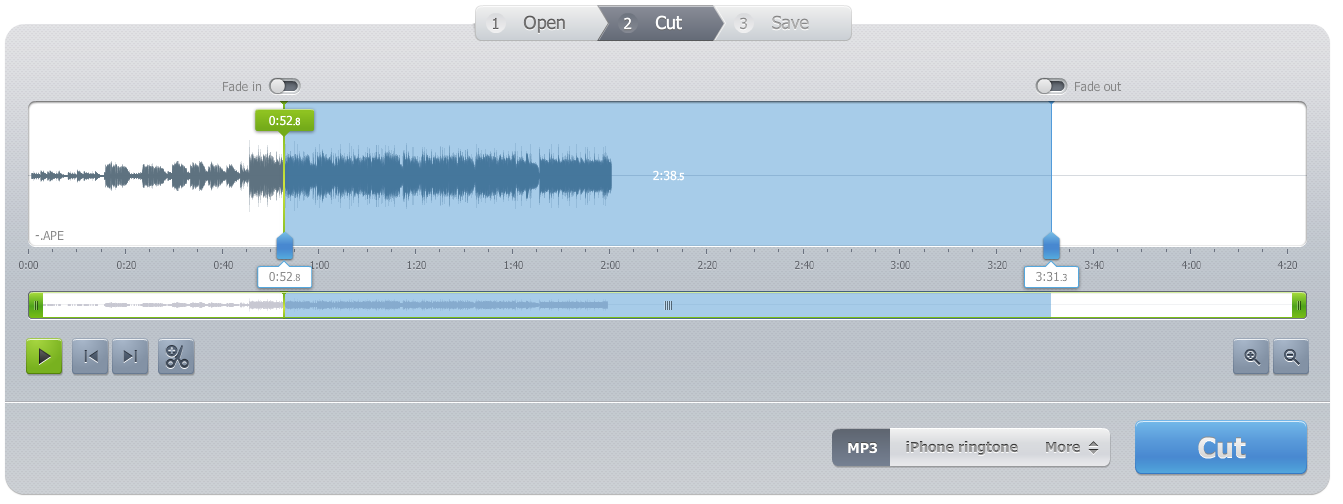 audio mp3 cutter pro è una taglierina musicale online