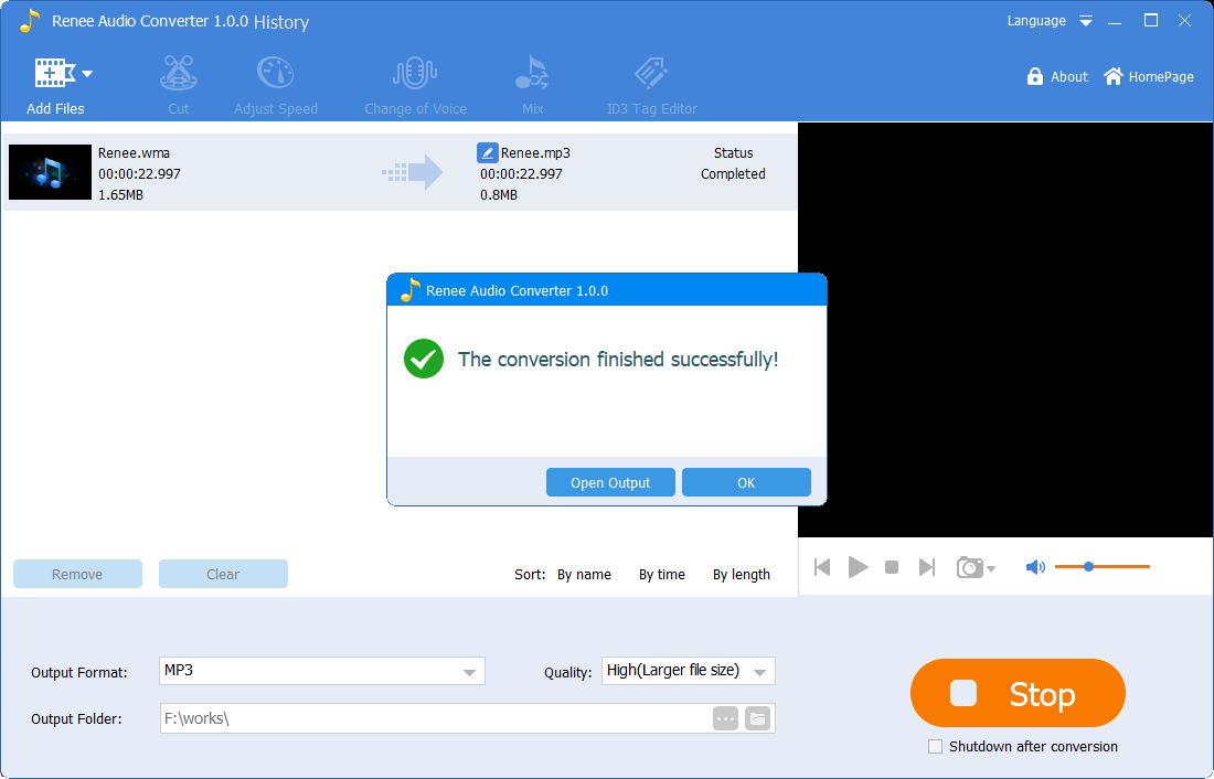 convertire wma in mp3 in renee audio converter