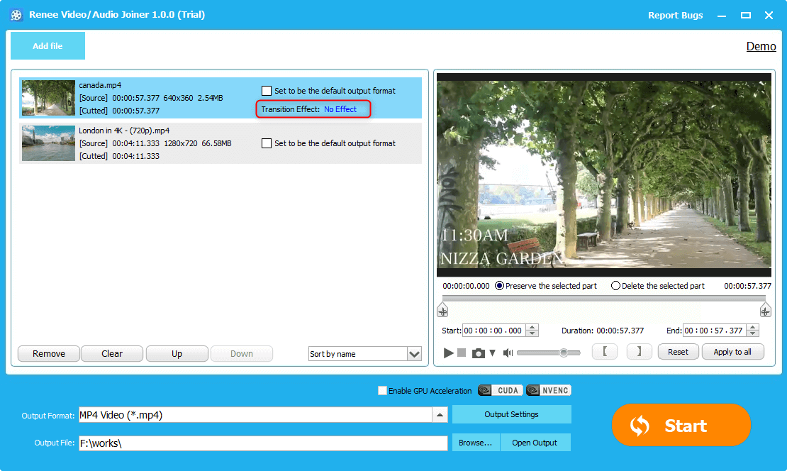 utilizzare effetti di transizione per combinare i video